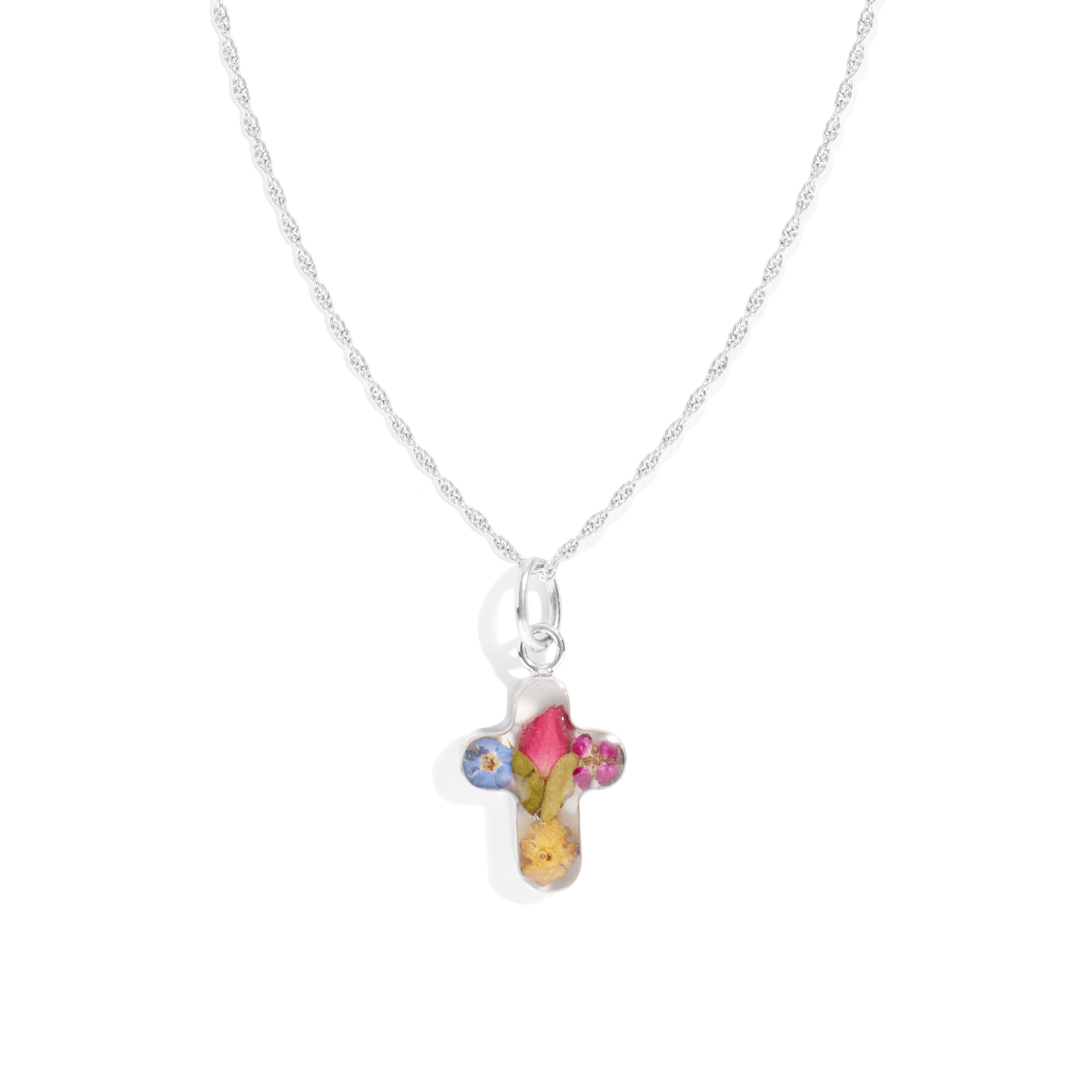 Eternal Cross Necklace with Multi Colored Flowers