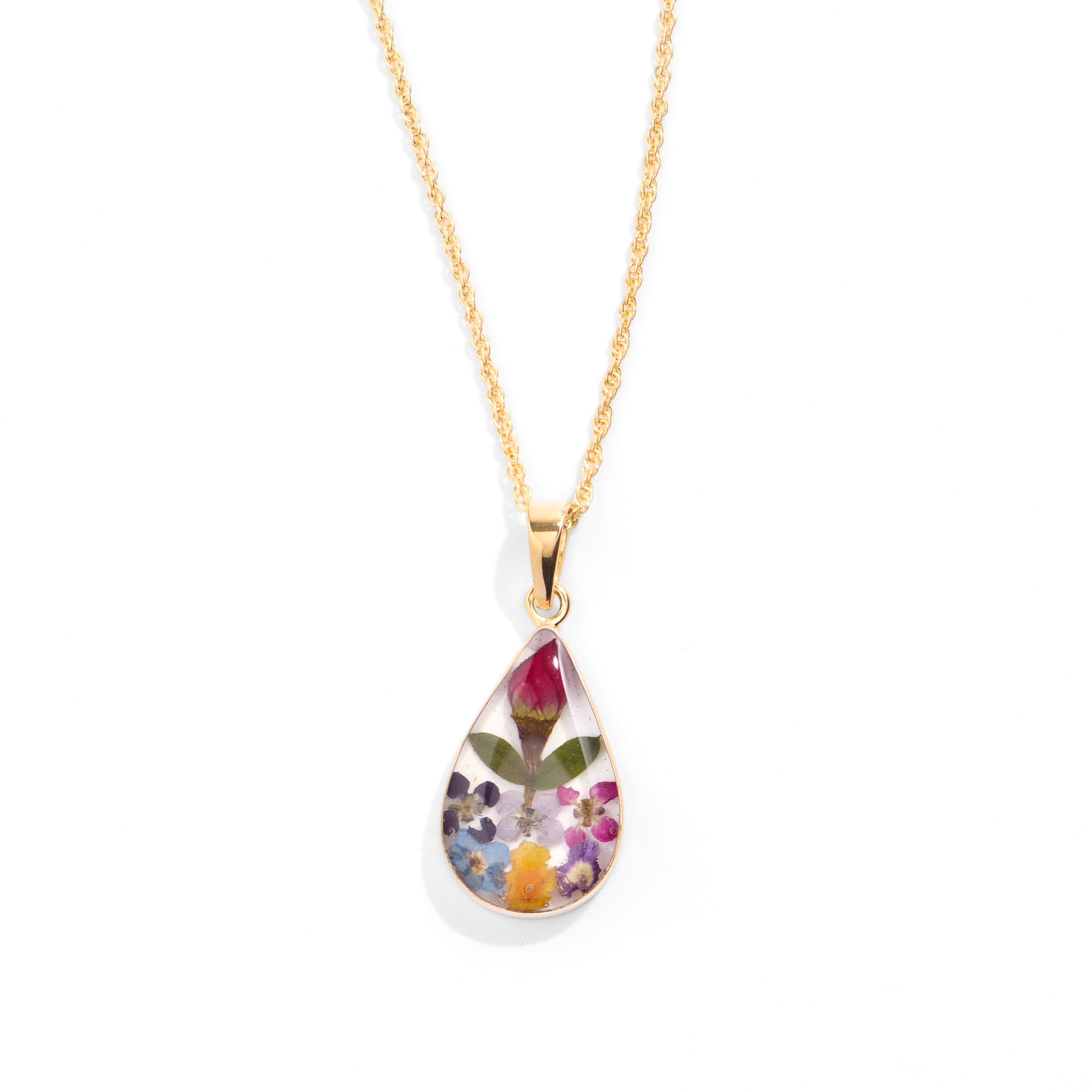 Eternal Bloom Teardrop Necklace with Multi Colored Flowers