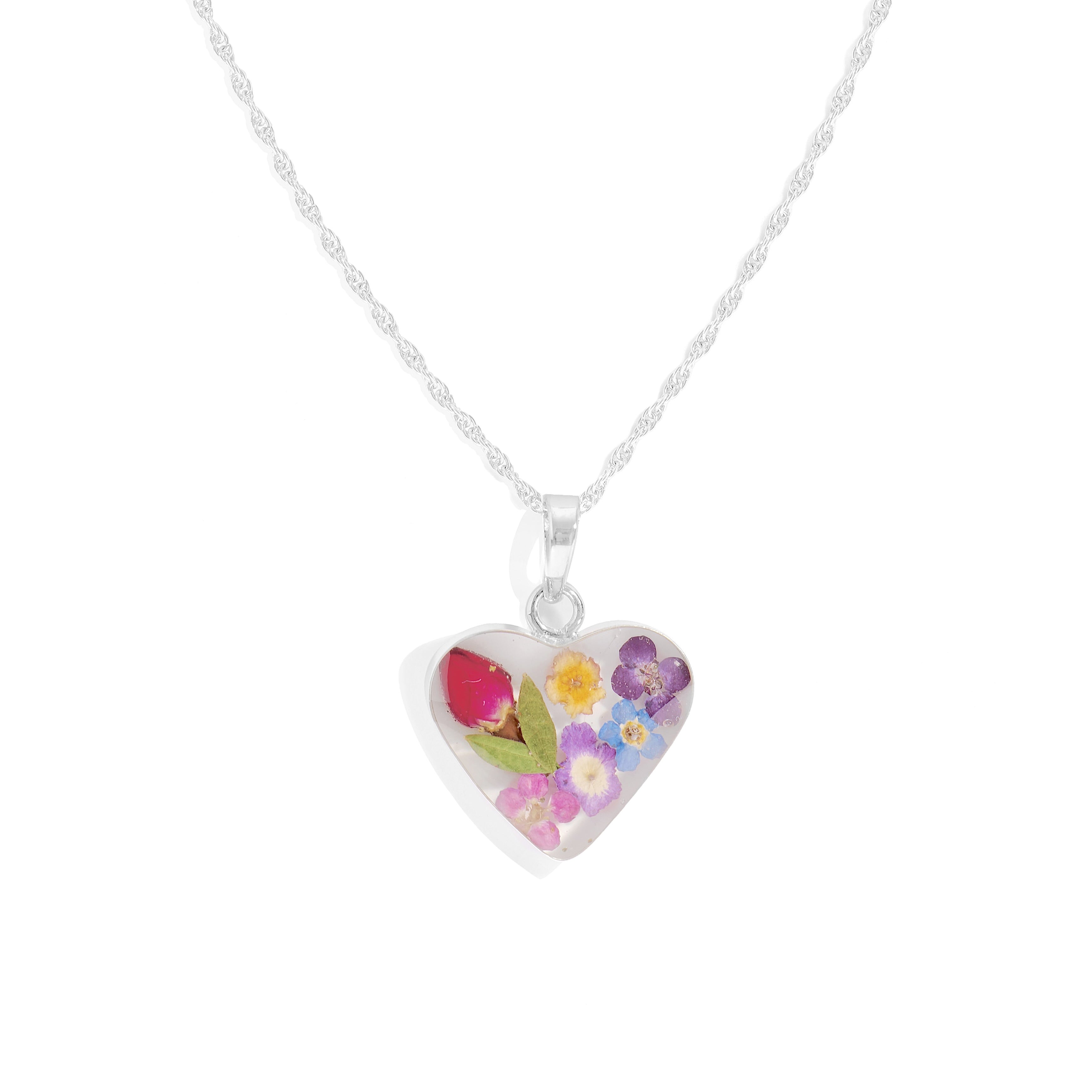 Alma Heart Necklace with Multi Colored Flowers
