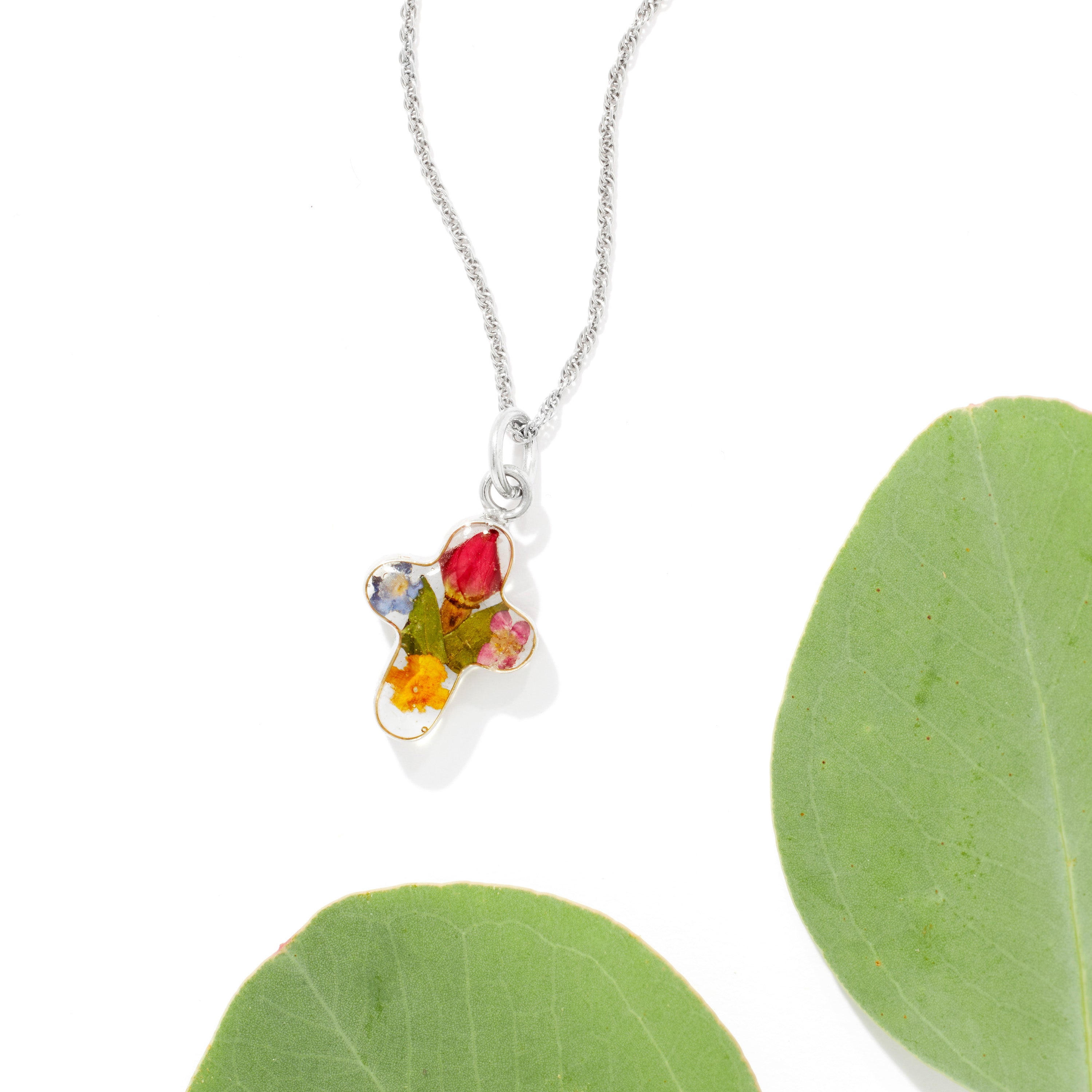 Eternal Cross Necklace with Multi Colored Flowers