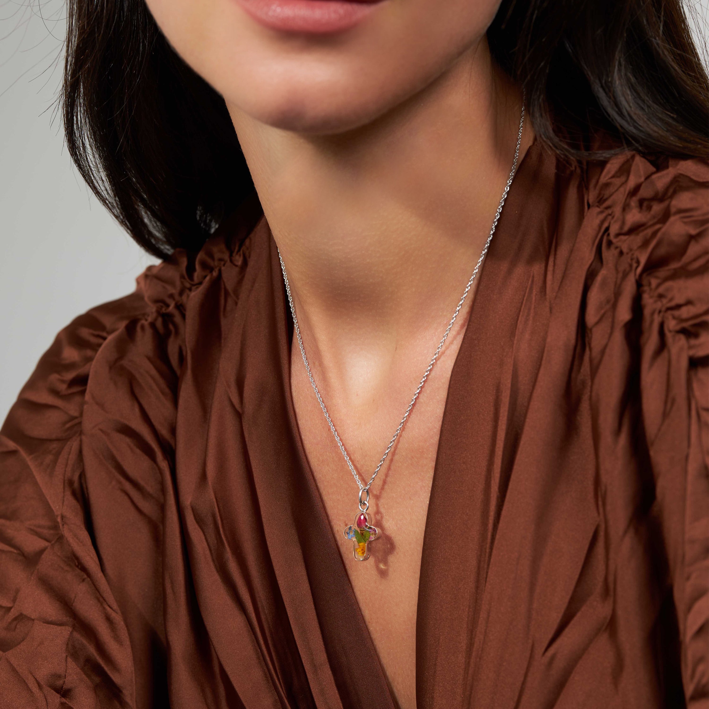 Eternal Cross Necklace with Multi Colored Flowers