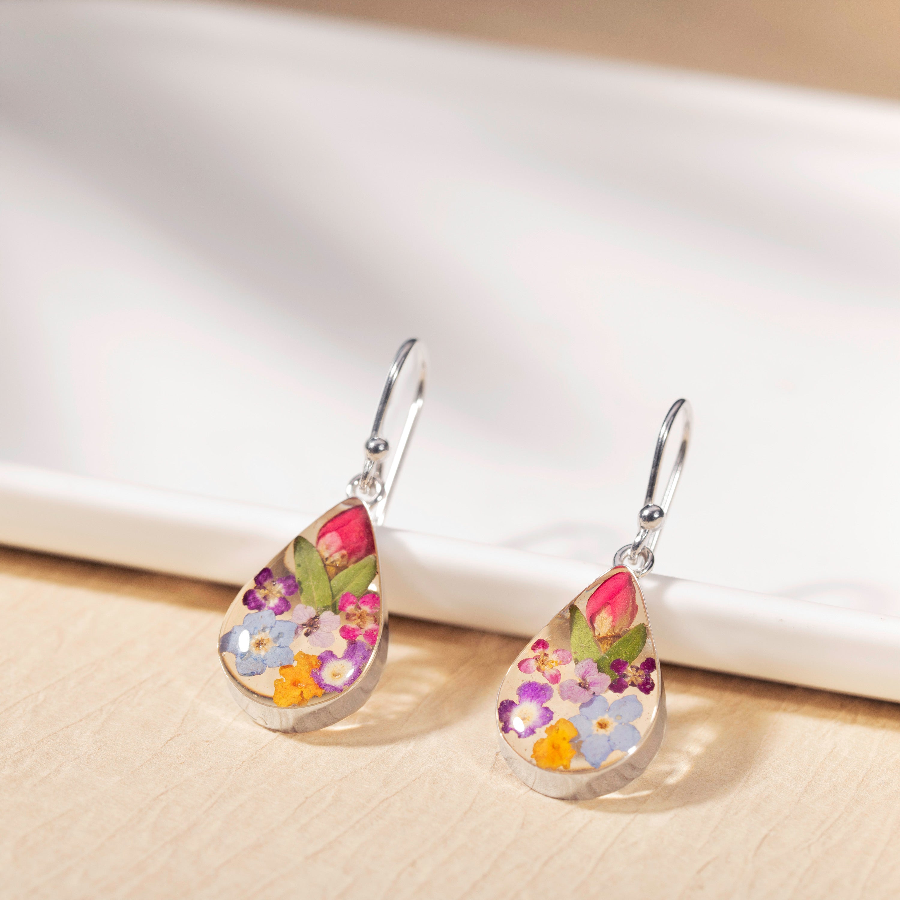 Eternal Bloom Teardrop Earrings with Multi Colored Flowers