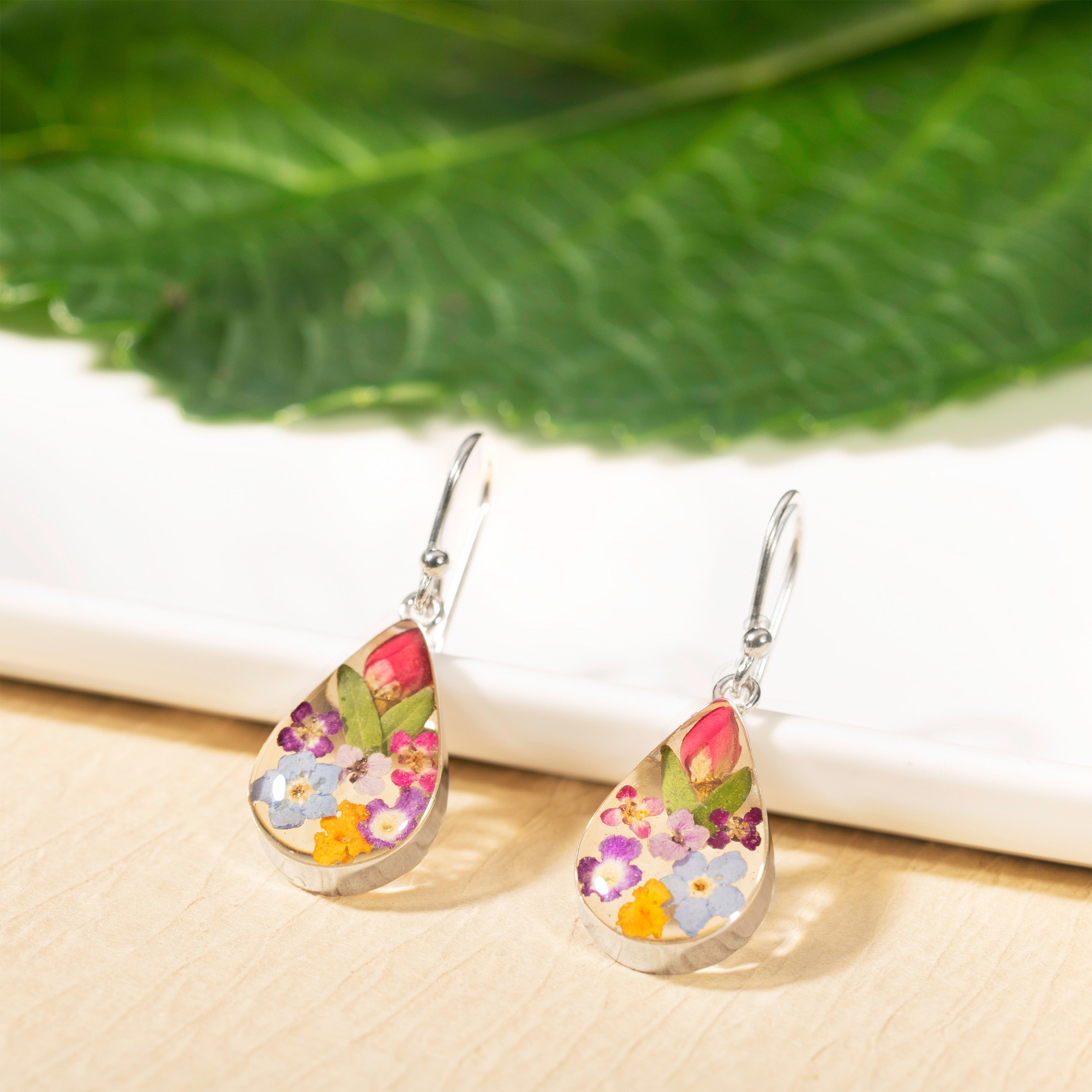 Eternal Bloom Teardrop Earrings with Multi Colored Flowers