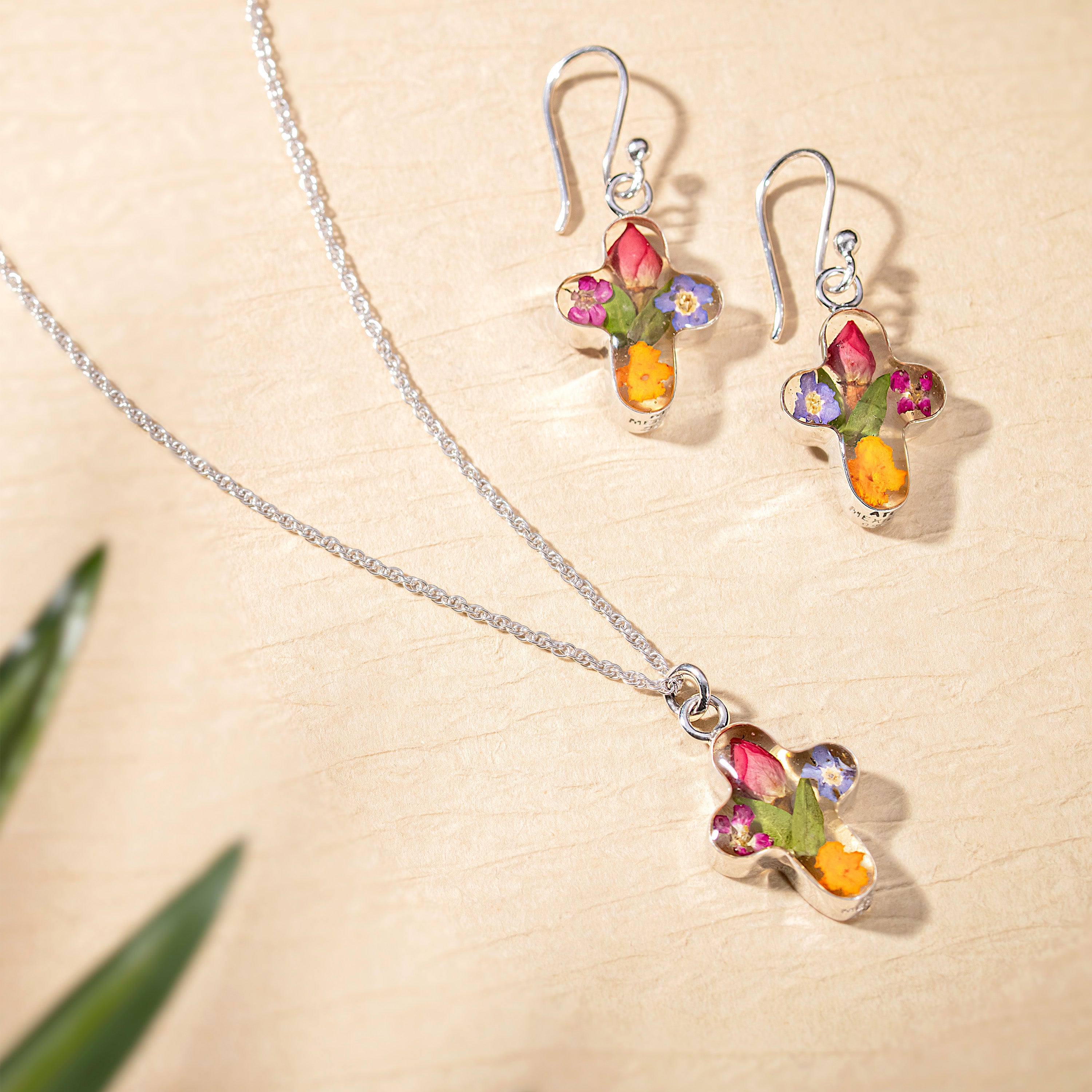 Eternal Cross Necklace with Multi Colored Flowers