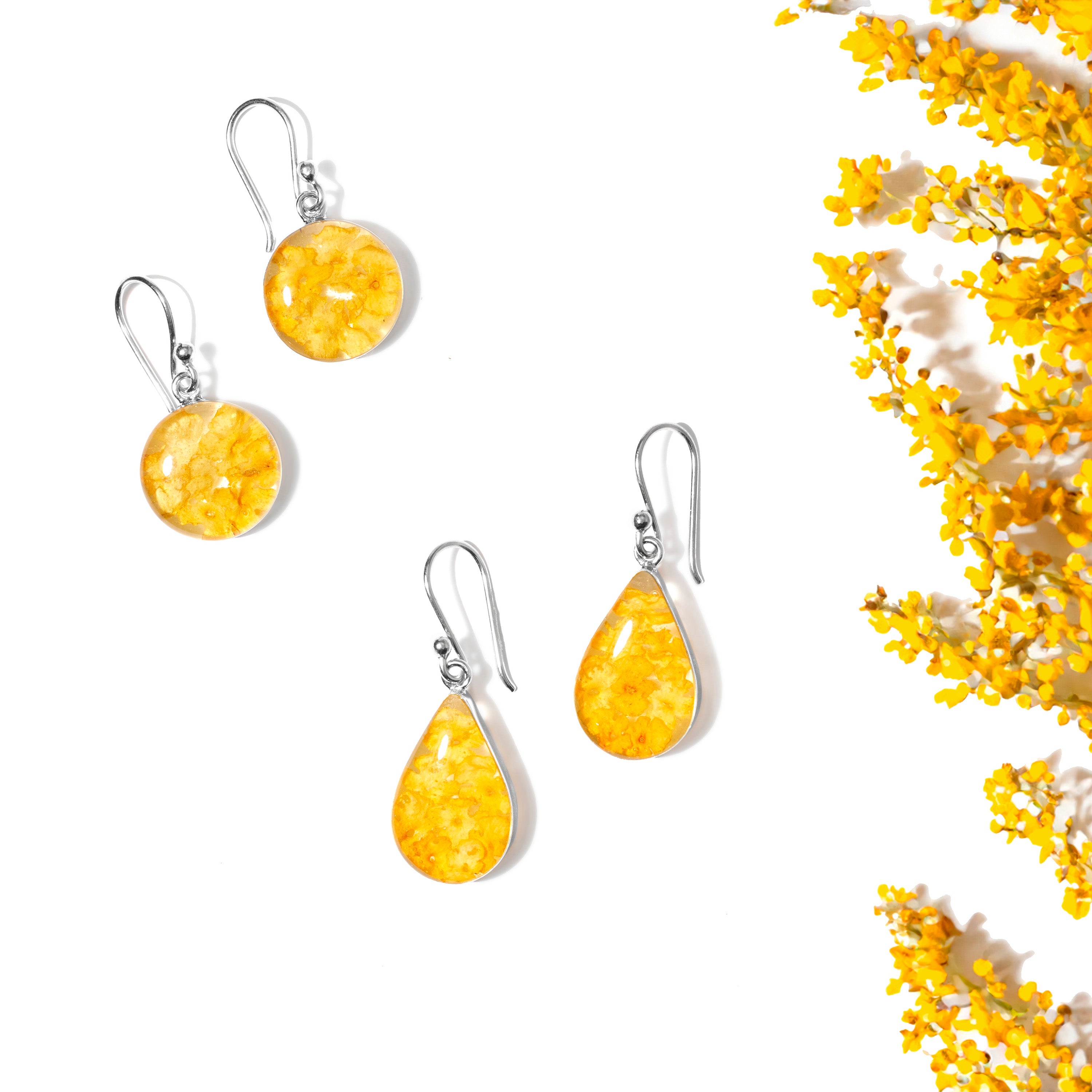 Halo Drop Earrings with Yellow Flowers