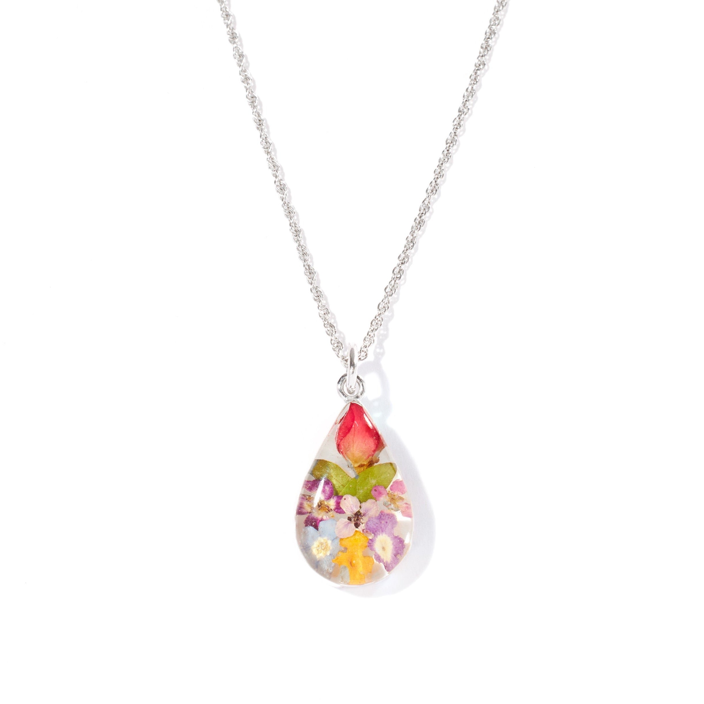 Eternal Bloom Teardrop Necklace with Multi Colored Flowers