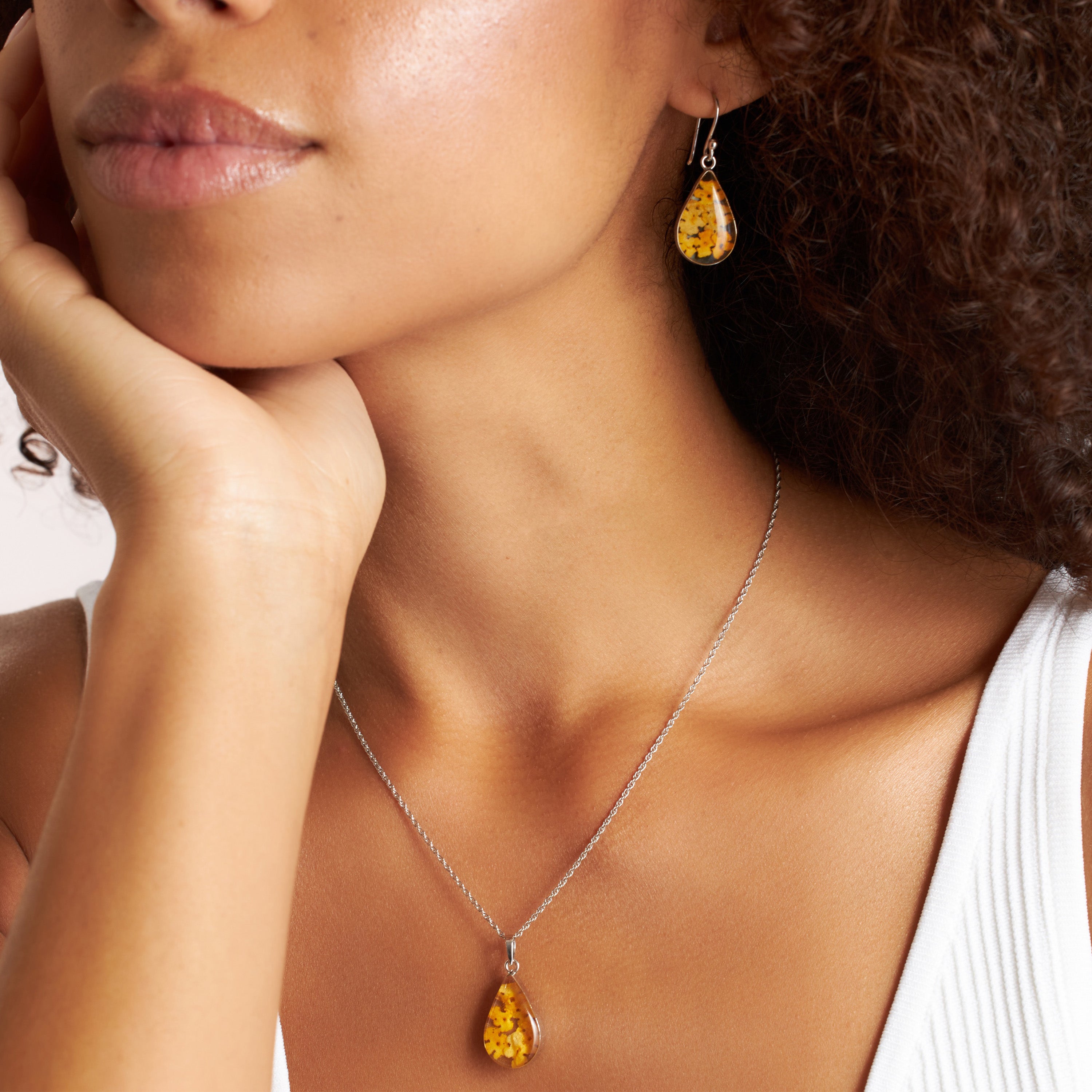 Eternal Bloom Teardrop Necklace with Yellow Flowers