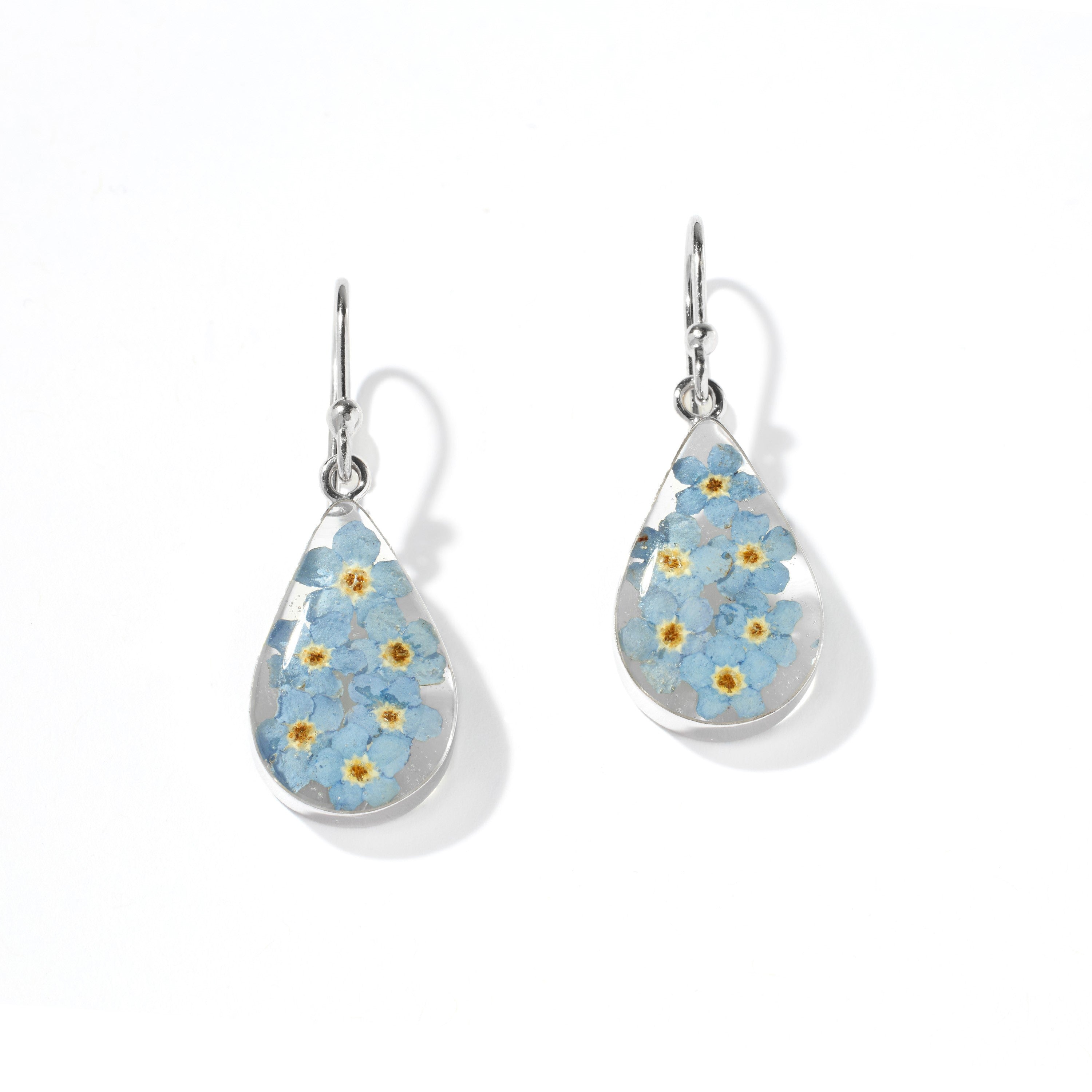 Eternal Bloom Teardrop Earrings with Forget-Me-Not Flowers