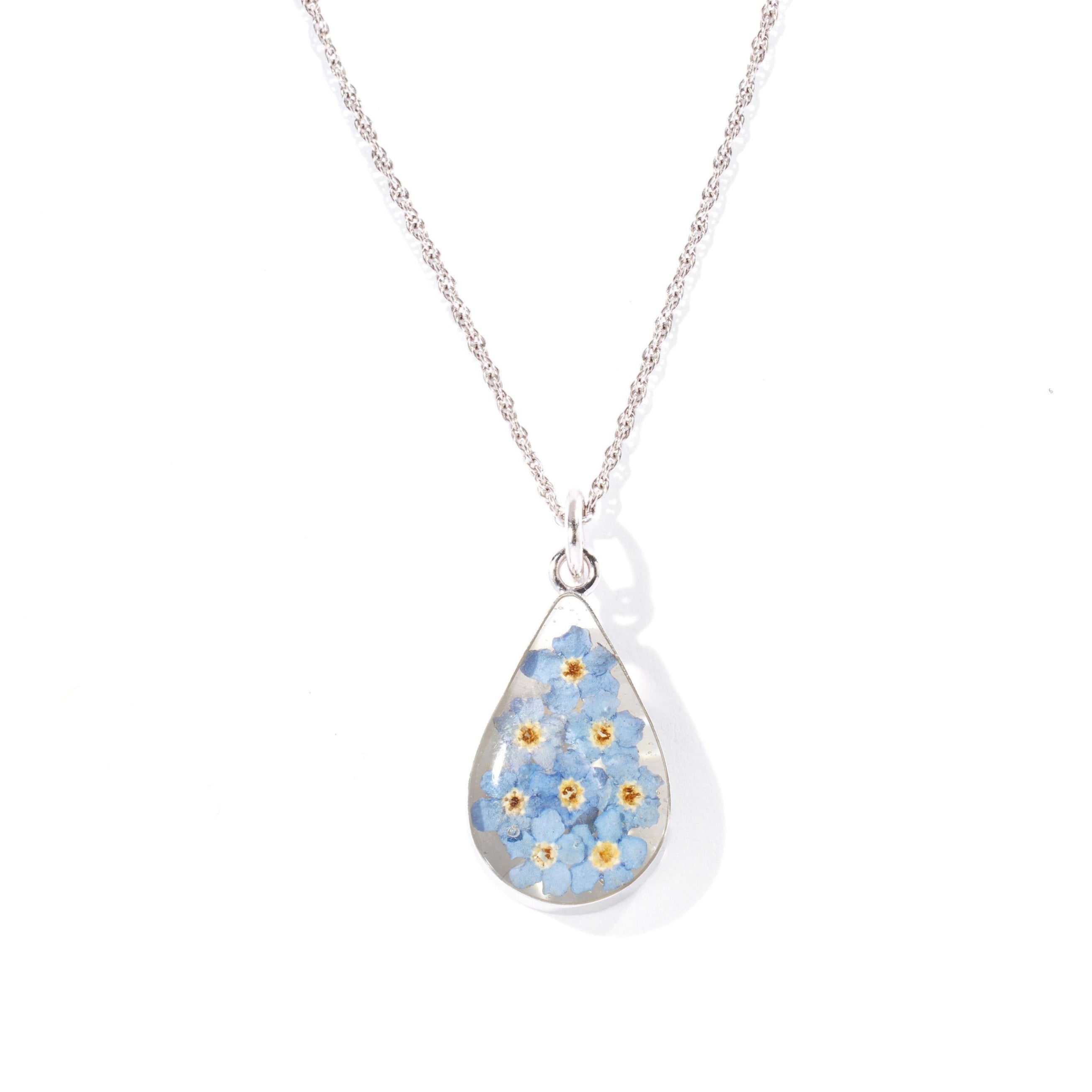 Eternal Bloom Teardrop Necklace with Forget-Me-Not Flowers