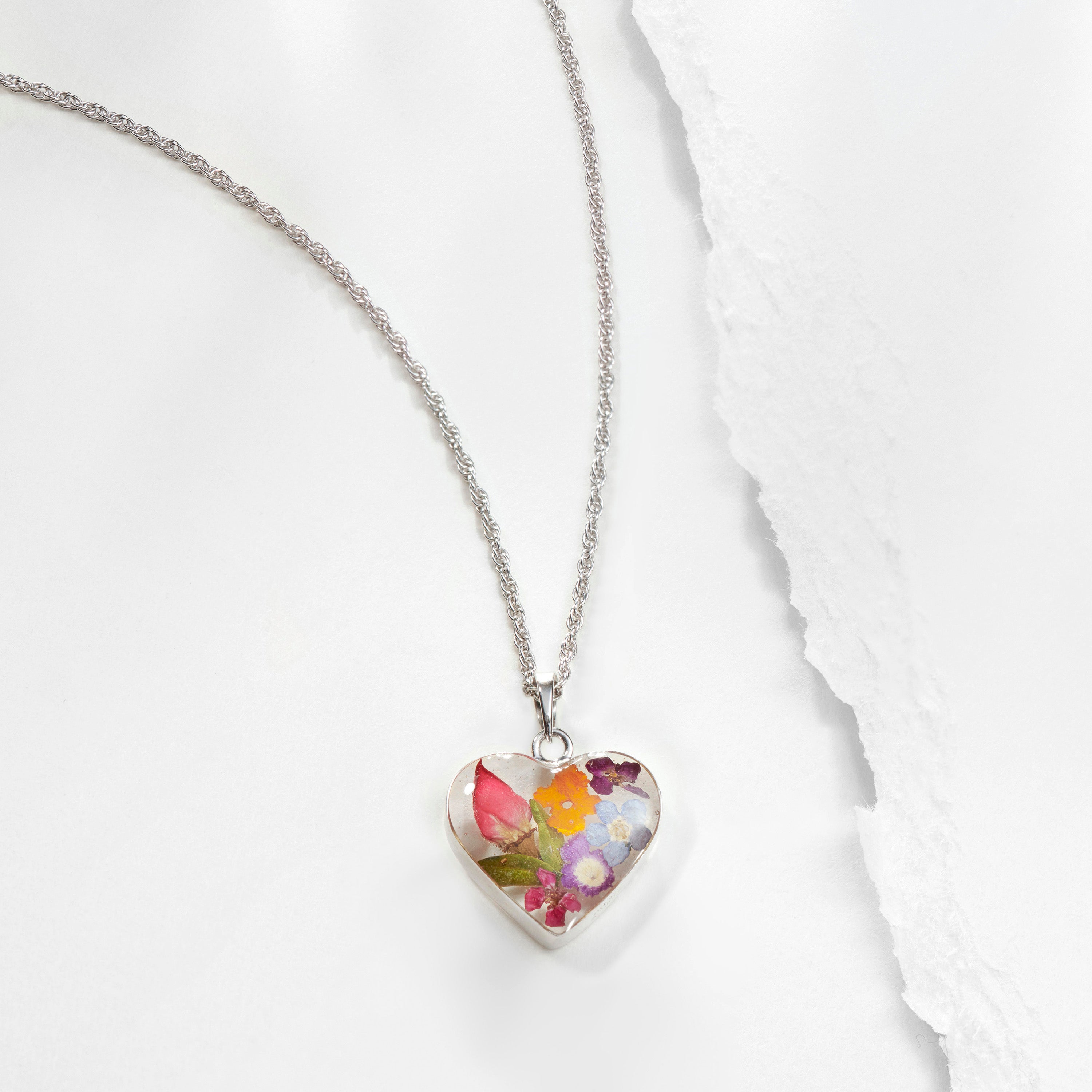 Alma Heart Necklace with Multi Colored Flowers