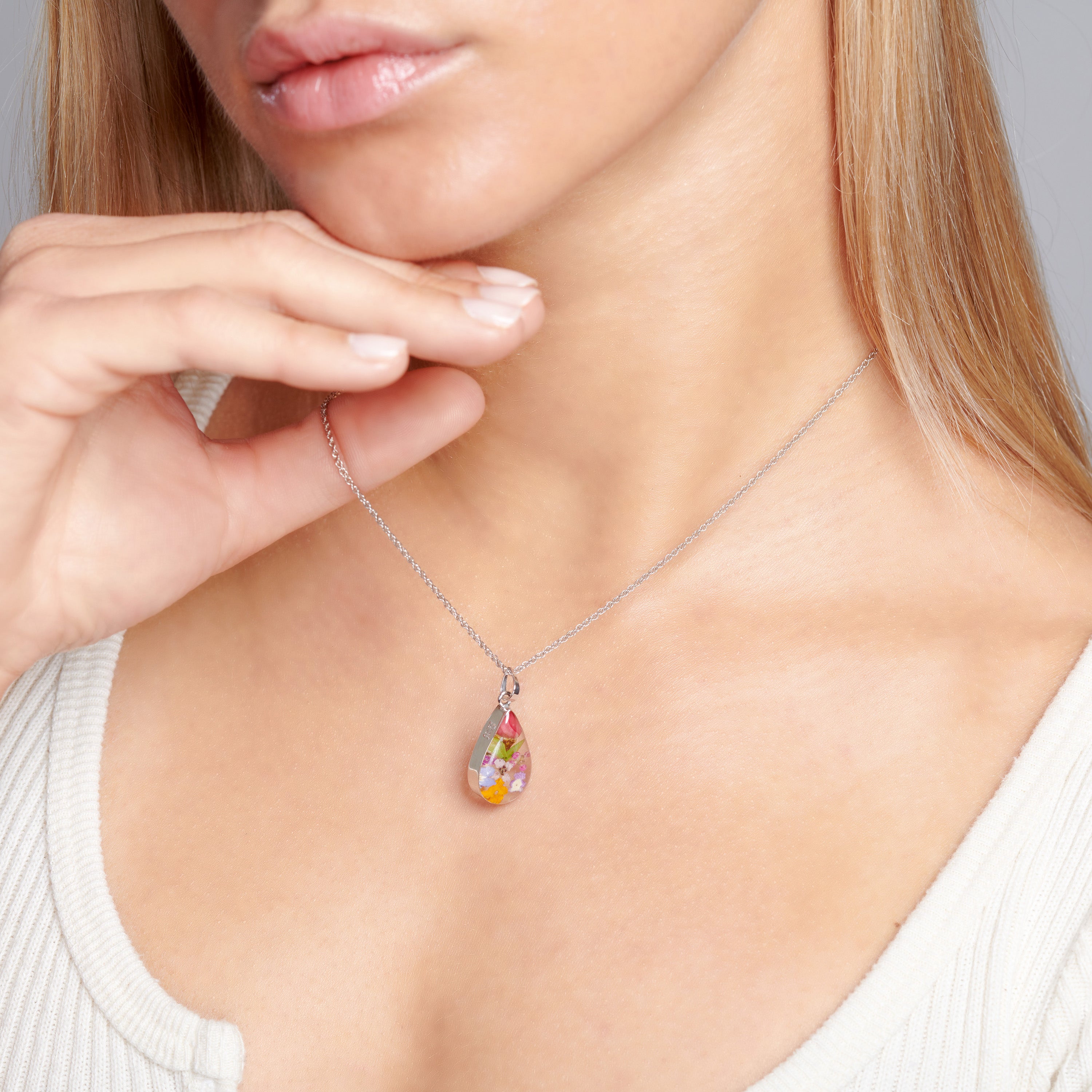 Eternal Bloom Teardrop Necklace with Multi Colored Flowers