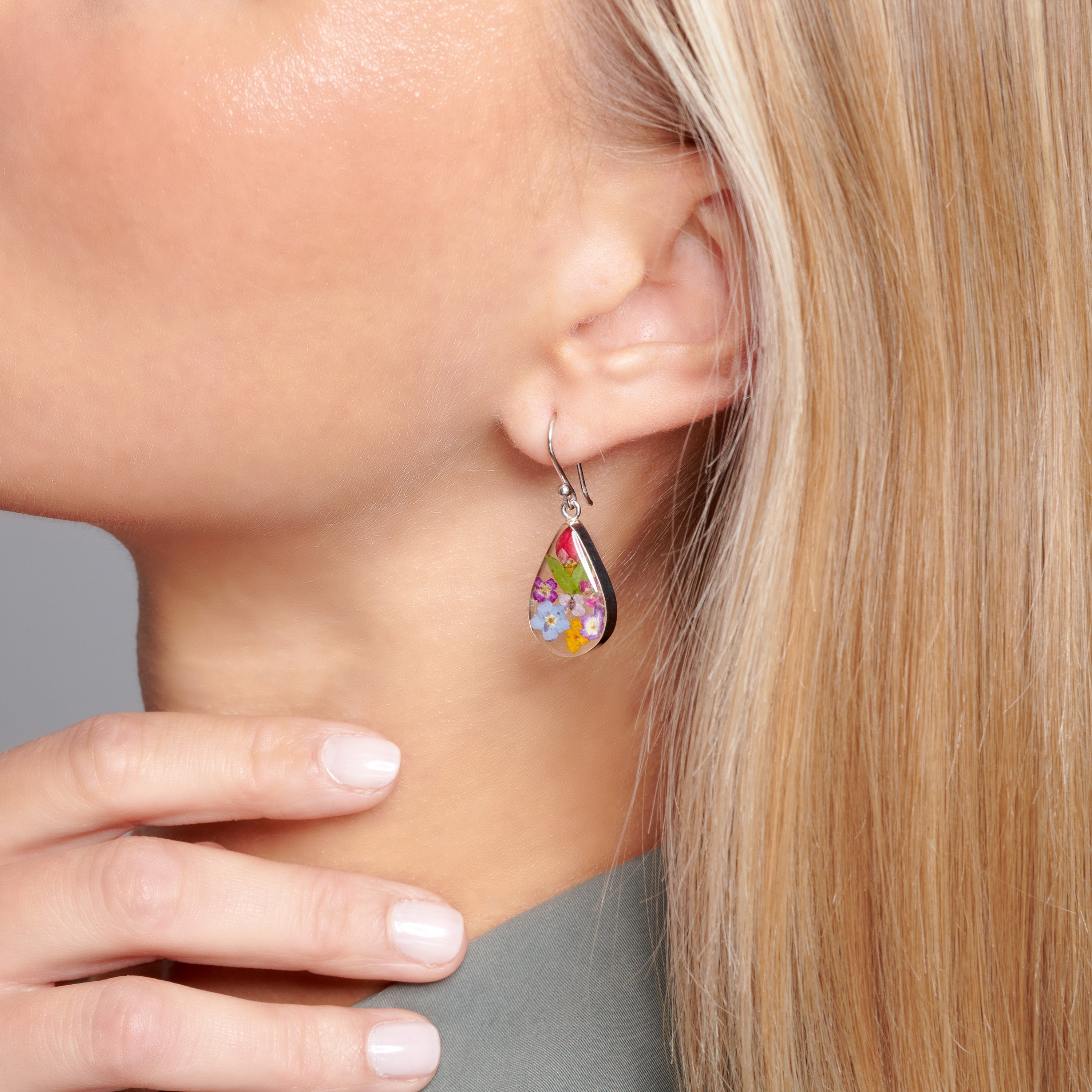 Eternal Bloom Teardrop Earrings with Multi Colored Flowers