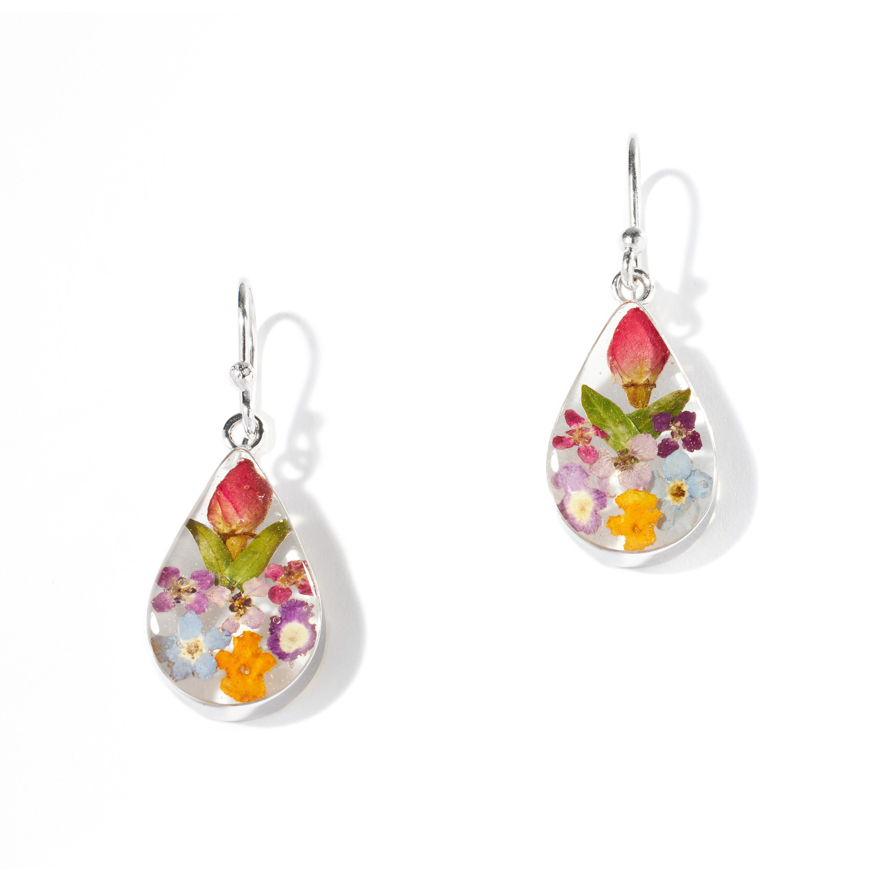 Eternal Bloom Teardrop Earrings with Multi Colored Flowers