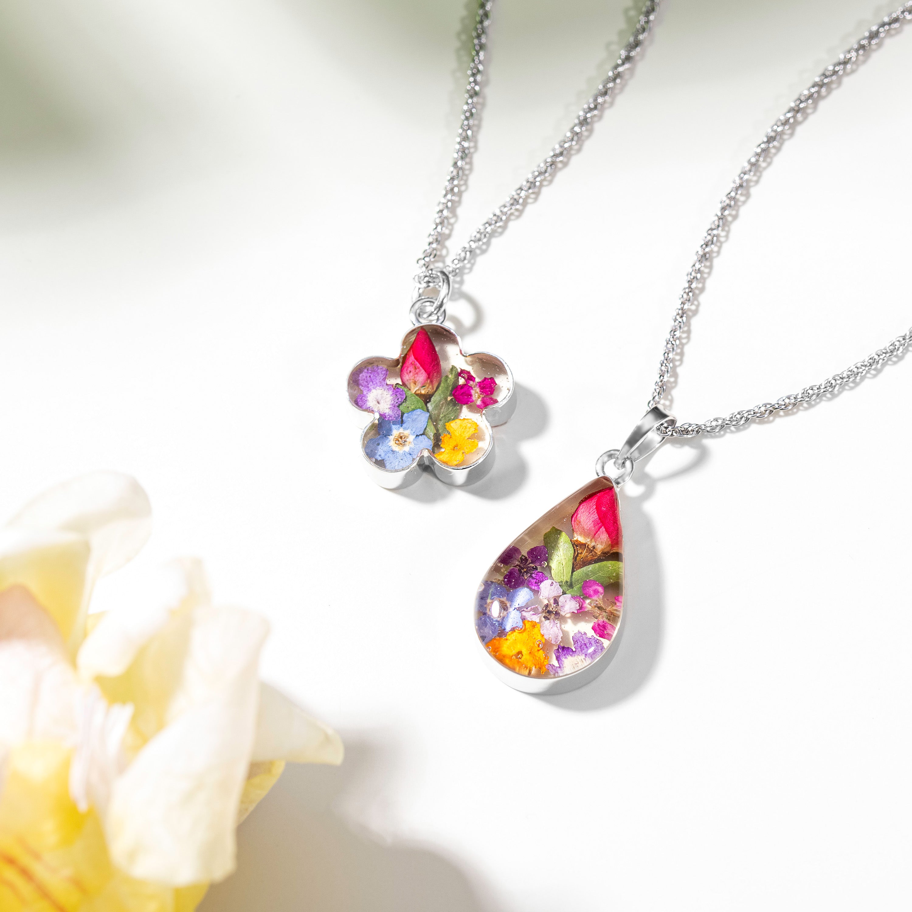Eternal Bloom Teardrop Necklace with Multi Colored Flowers