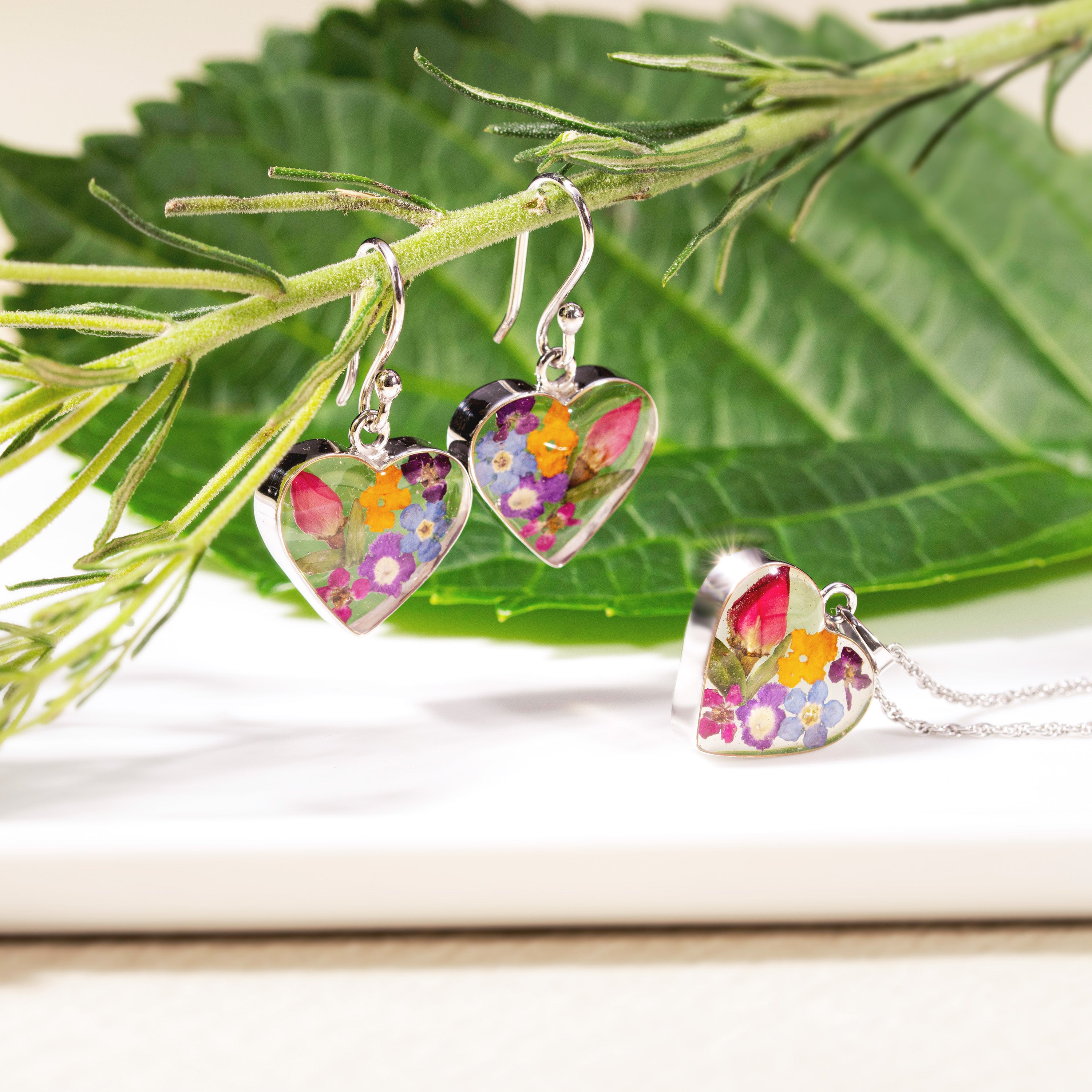 Alma Heart Earrings with Multi Colored Flowers
