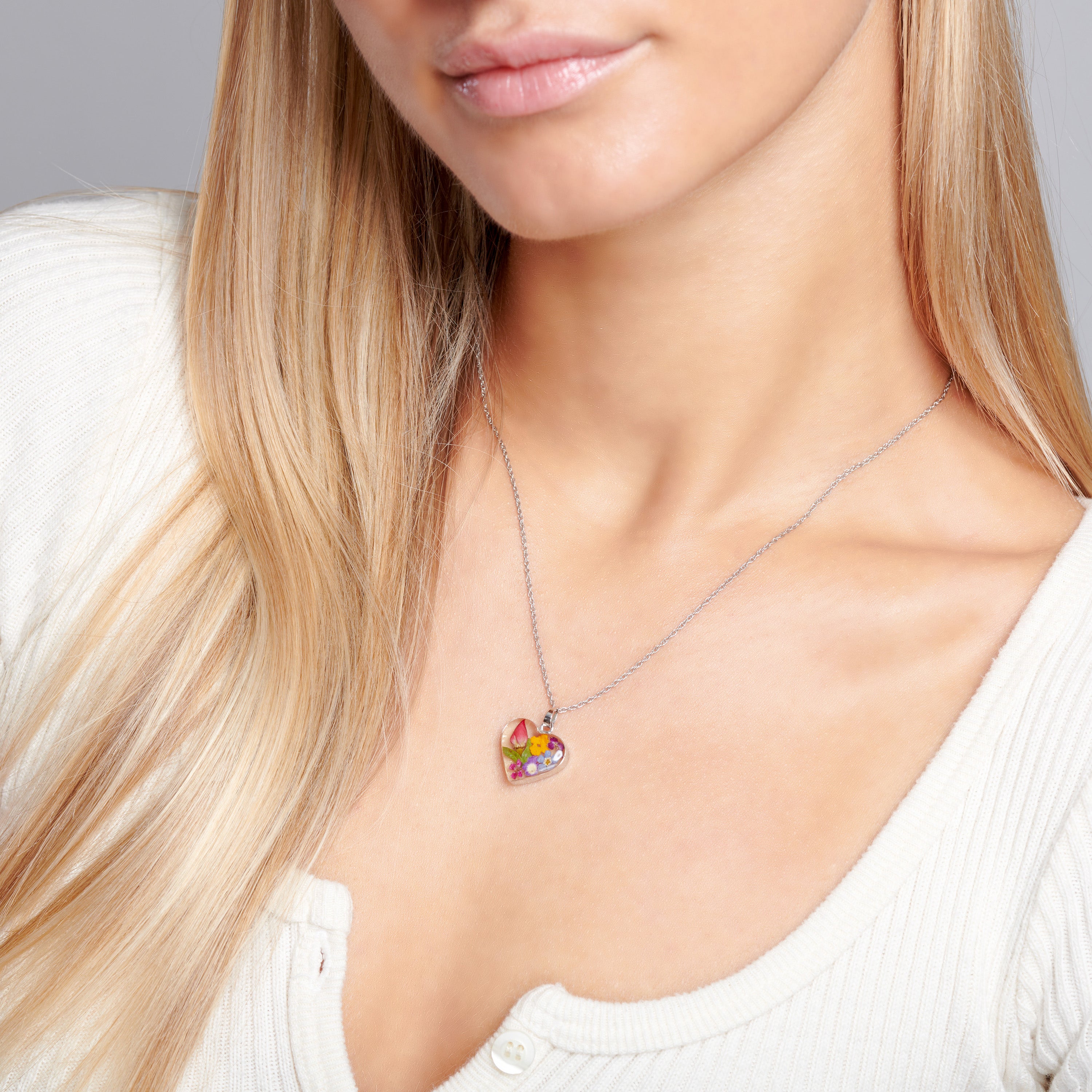 Alma Heart Necklace with Multi Colored Flowers