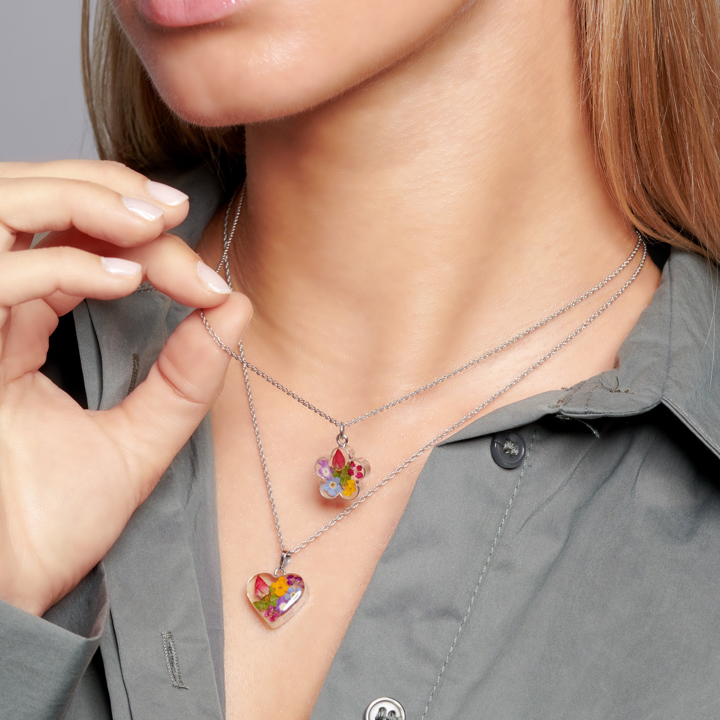 Alma Heart Necklace with Multi Colored Flowers