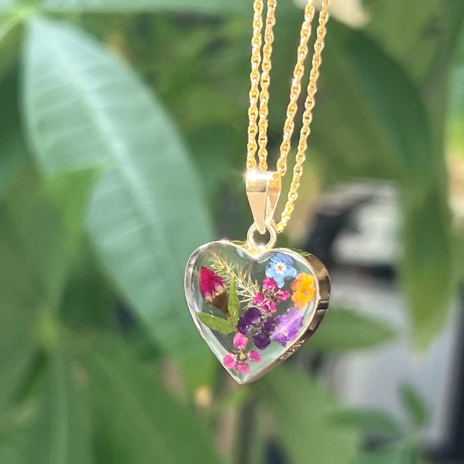 Pink Flower Heart Necklace 16in – Made By Mica